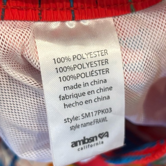 Ambsn California Hawaiian Liner Swim Trunks Sz Xl Elastic Waist Zip Pocket Logo - Picture 6 of 9